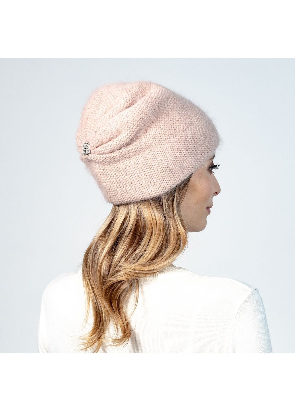 Шапка кулір з паєтками жіноча вовна з люрексом бежева АПОЛОНІЯ LuckyLOOK 593-527 (322791841)