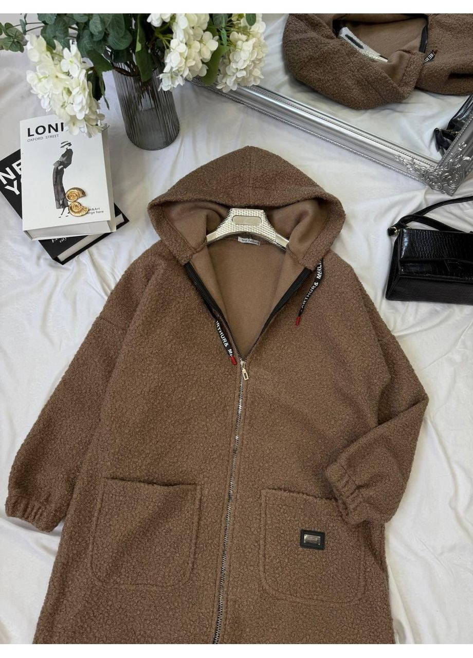 Темно-бежевое демисезонное Женский тренч-пальто oversize из букле каракуль Premium XL No Brand