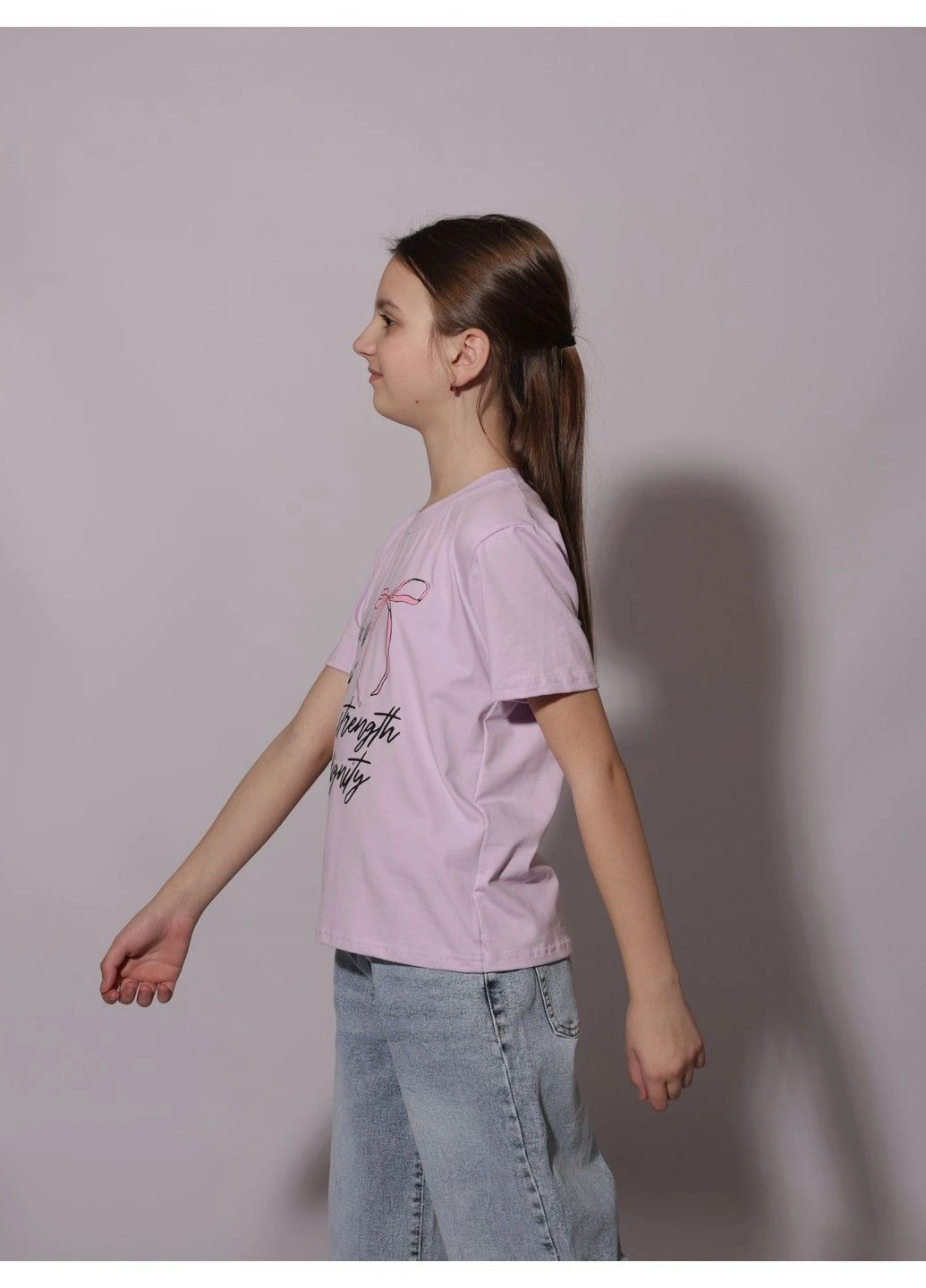 Лиловая летняя футболка для девочки подростка No Brand