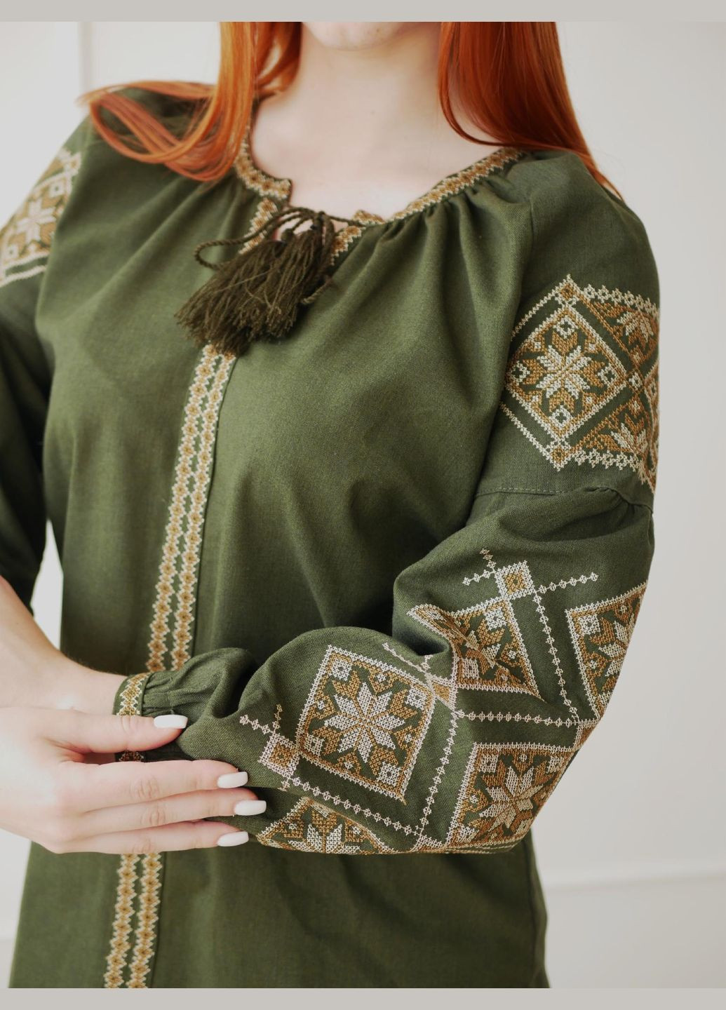 Хакі вишиванка жіноча хакі з льону лелека, роз.m(46) 4PROFI (294207492)