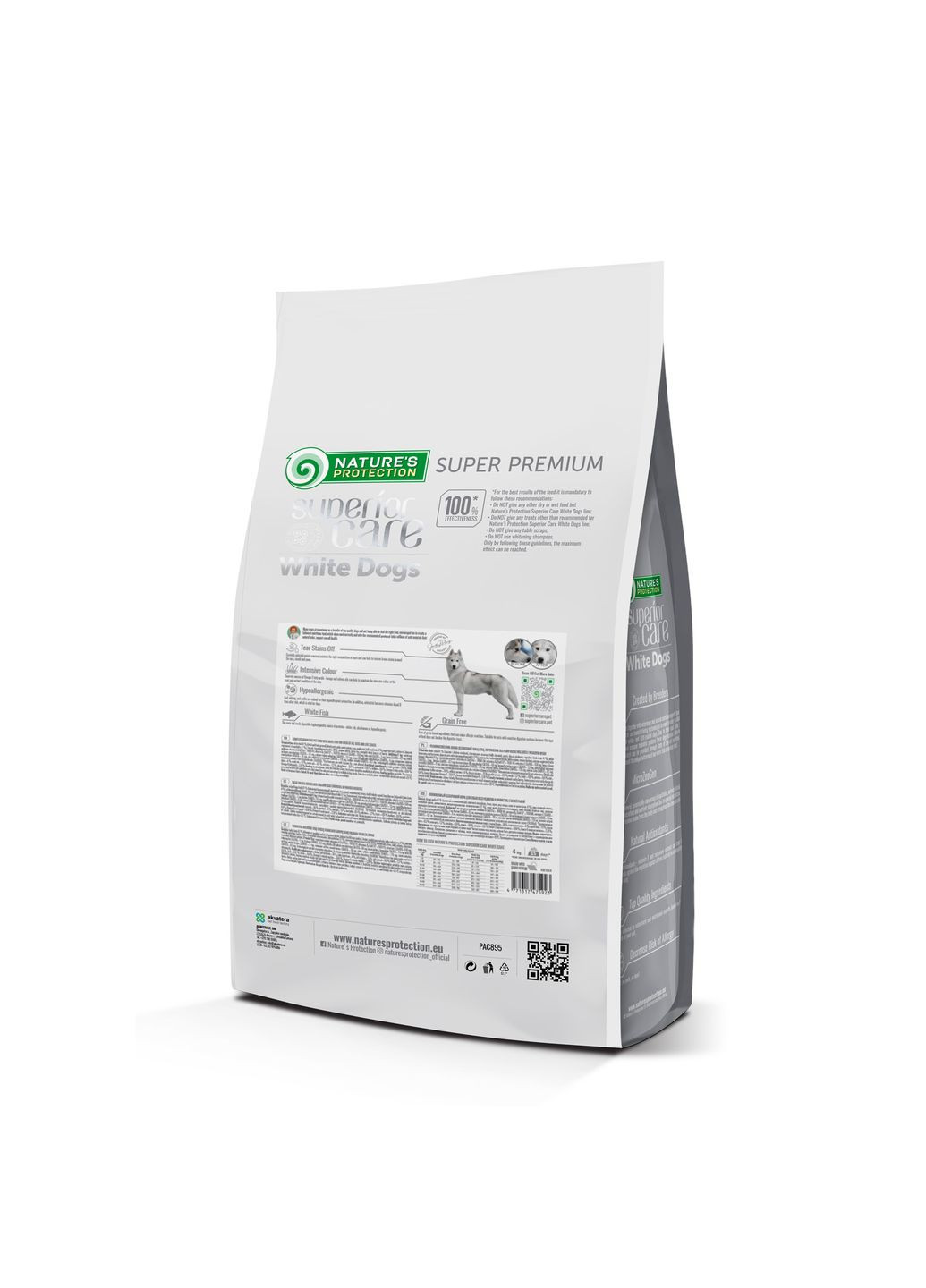 Сухий беззерновий корм з білою рибою для собак усіх розмірів та стадій життя з білою шерстю, 4 кг Nature's Protection (335226844)