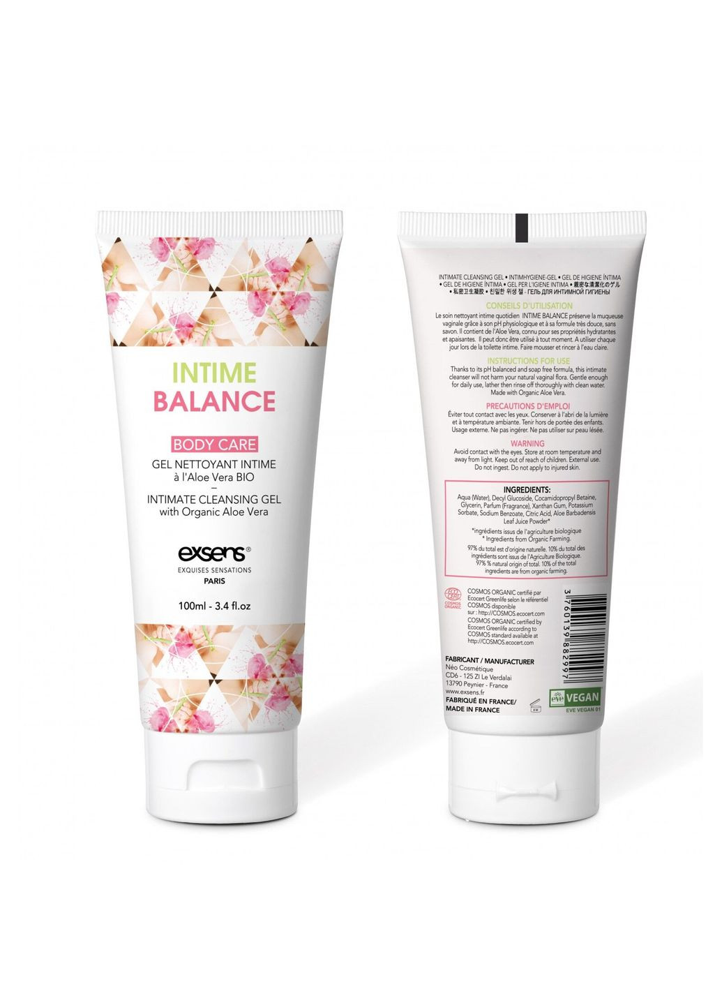 Гель для интимной гигиены Intime Balance, 100 мл, с экстрактом листьев органического алоэ - CherryLove Exsens (330619863)