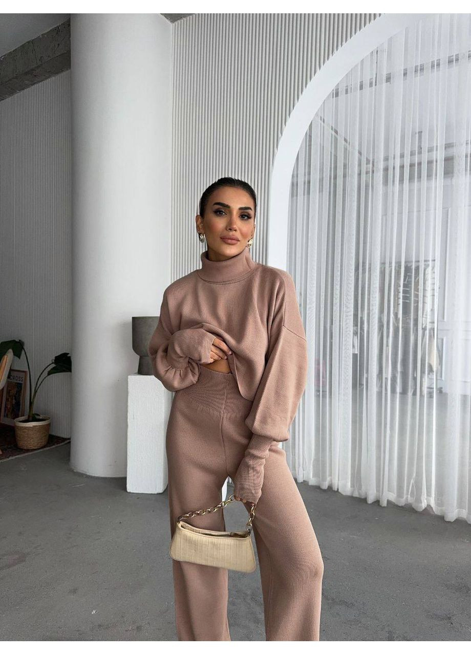 Жіночий костюм з ангори рубчик – укорочений верх та штани з високою талією Україна (361205478)