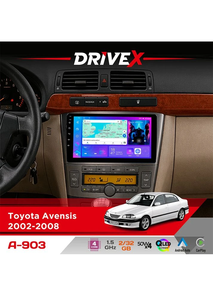 Штатная магнитола для Toyota Avensis 2002-2008 A-903 QLED 9" Android 4-ядерный 2+32Гб 4x50W(TDA7851) беспроводной CarPlay и DriveX (401892748)