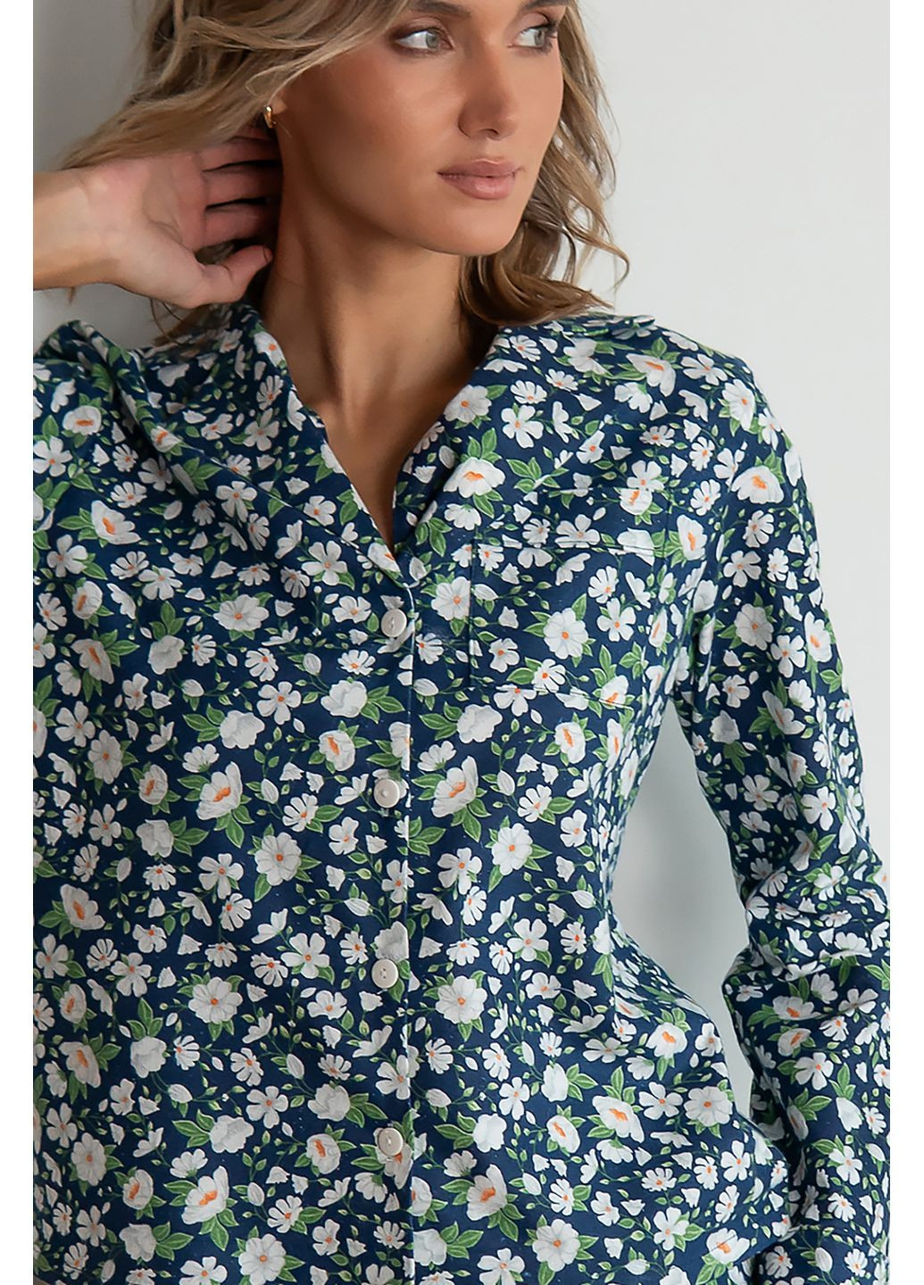 Синяя зимняя пижамный костюм из фланели с брюками chamomile Forly