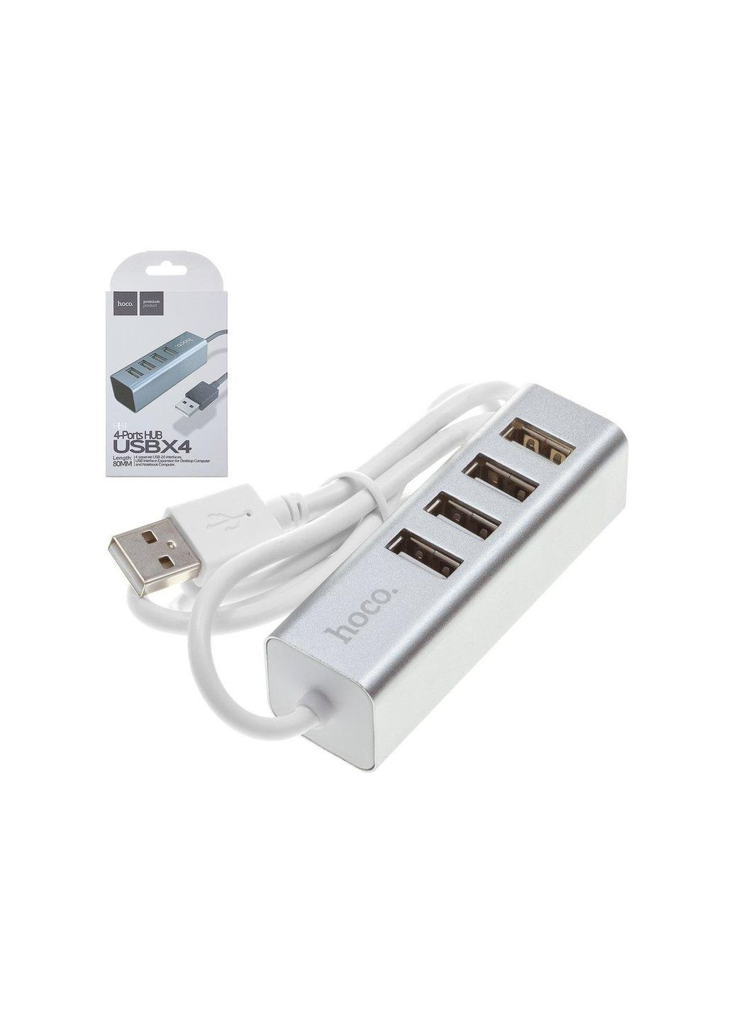 Хаб адаптер USB — на 4 USB — Line machine HB1 silver 6957531038146 Hoco (279826985)