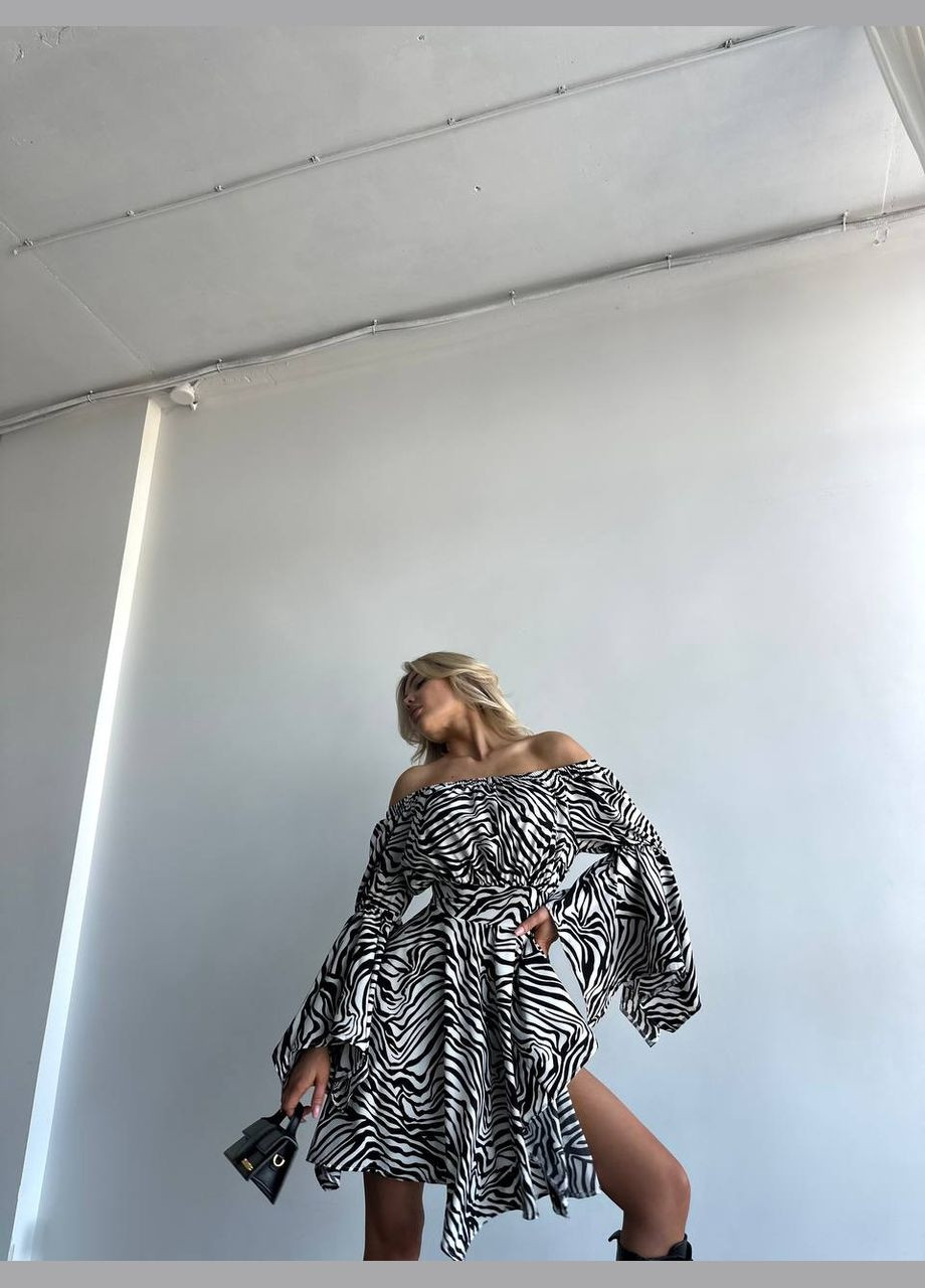 Черно-белое кэжуал женское платье софт No Brand зебра