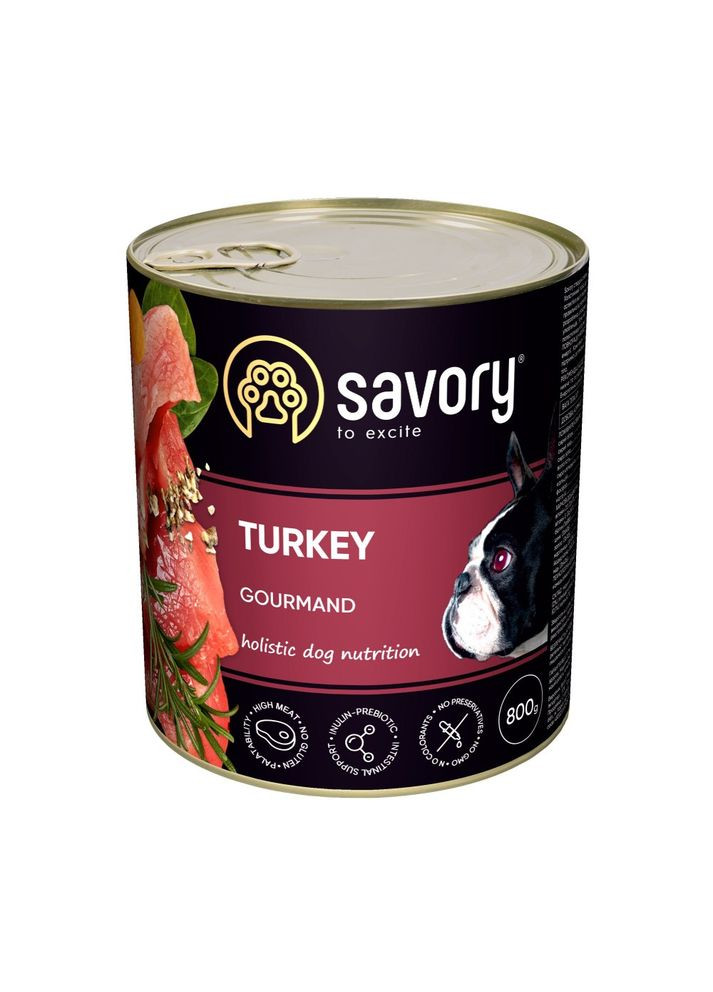 Корм вологий Dog Gourmand Turkey паштет для дорослих собак усіх порід з індичкою 800 г Savory (355255743)