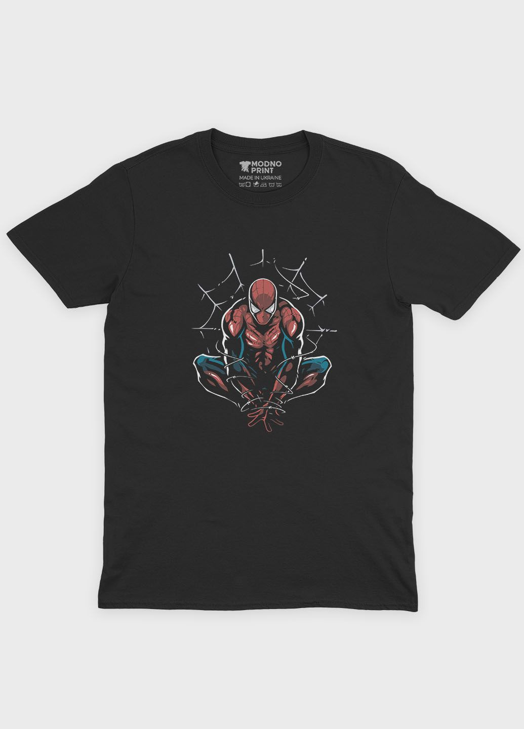Чорна чоловіча футболка з принтом супергероя - людина-павук (ts001-1-bl-006-014-086) Modno