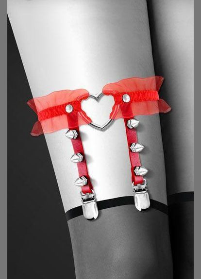 Гартер на ногу Bijoux Pour Toi - WITH HEART AND SPIKES Red, сексуальна підв'язка з сердечком No Brand (303892025)