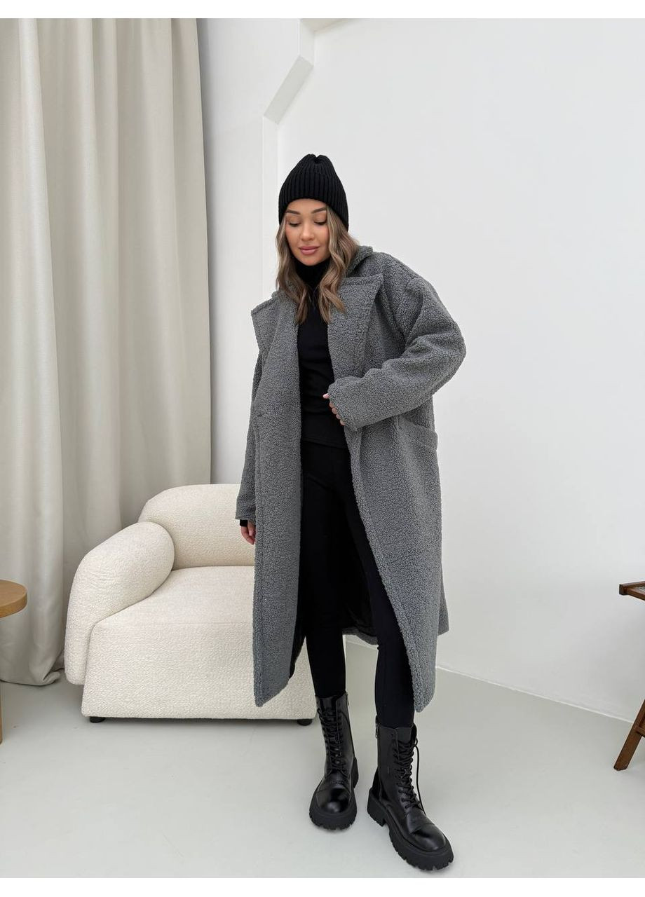 Серое демисезонное Женское теплое пальто из букле Fashion