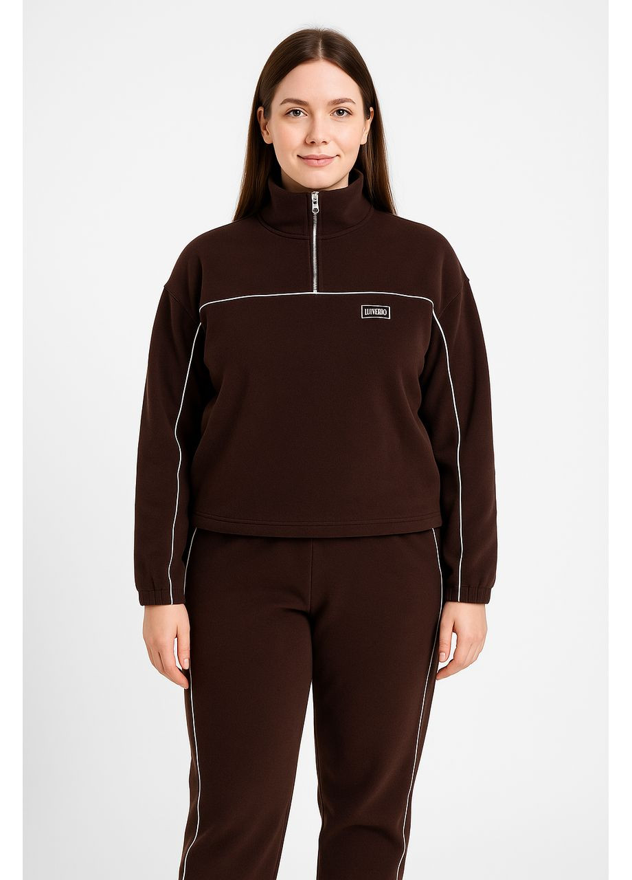 Жіночий спортивний флісовий костюм з кантом коричневий (S-XL) XL Bambino (368722019)