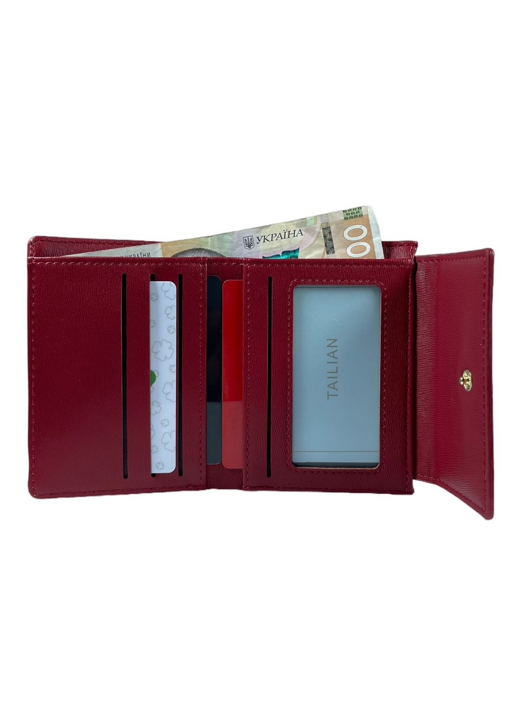 Жіночий гаманець екошкіра 1 відділення для купюр та 5 відділень для карток розмір:12*10*2 см червоний Tailian (268995040)