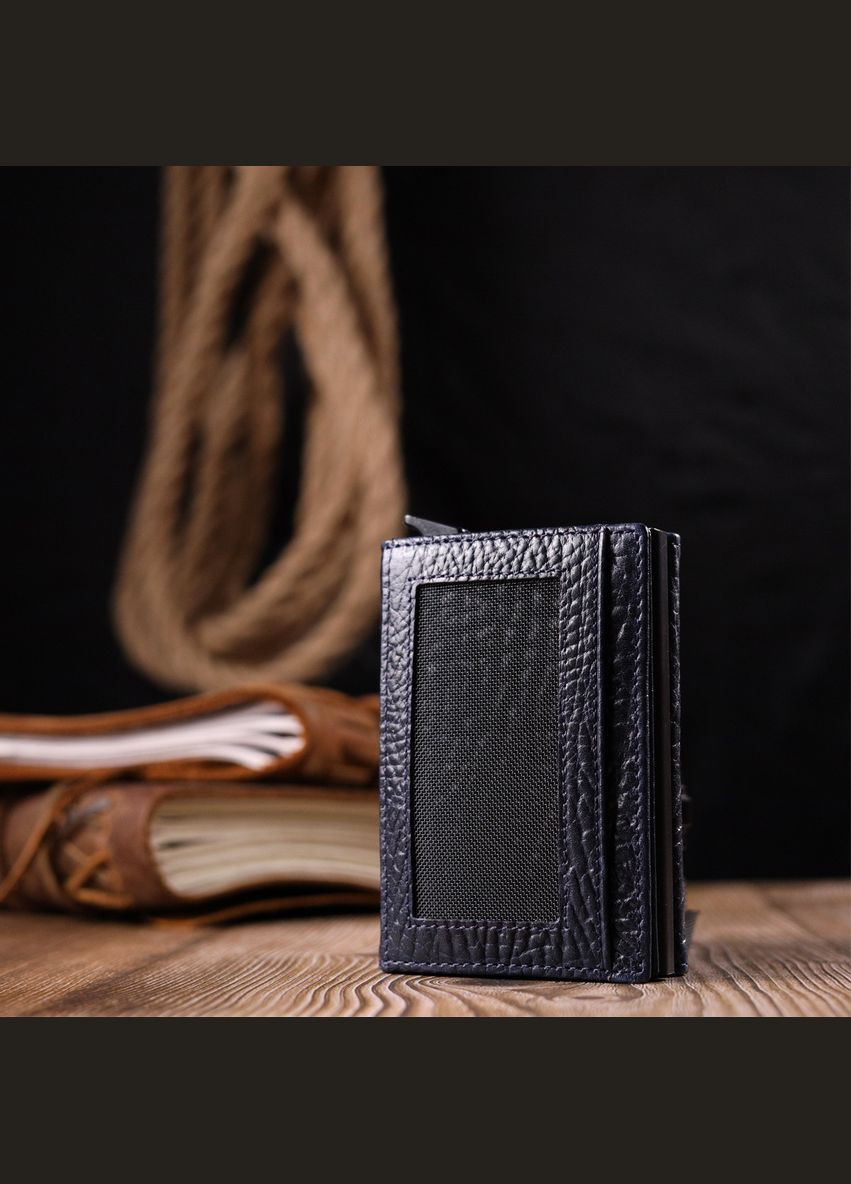 Візитниця із натуральної крупнозернистої шкіри 20980 Синій Karya (298567161)