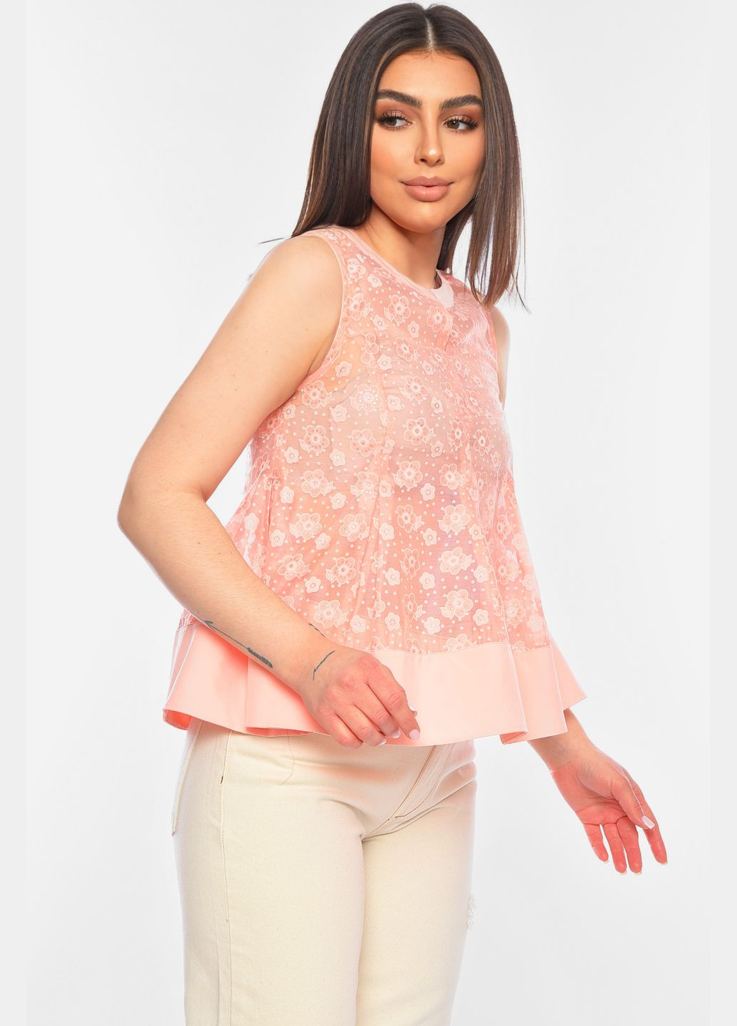 Розовая блуза женская светло-розового цвета с баской Let's Shop