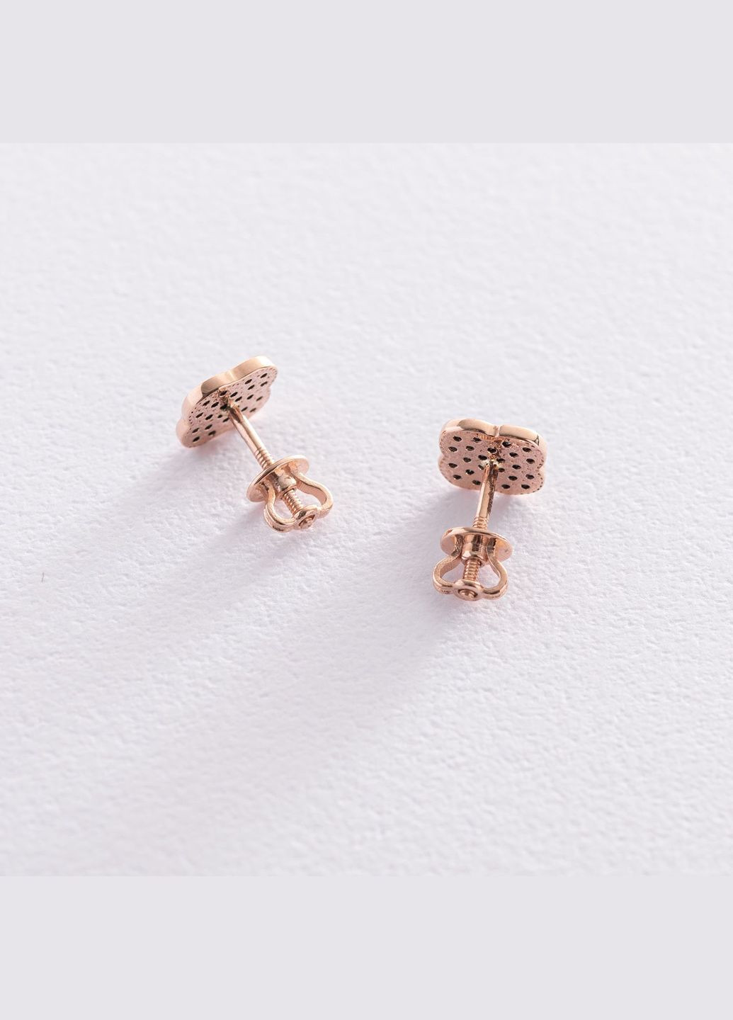 Золоті сережки-пусети Конюшина (чорні фіаніти) с07328 Oniks (338254724)