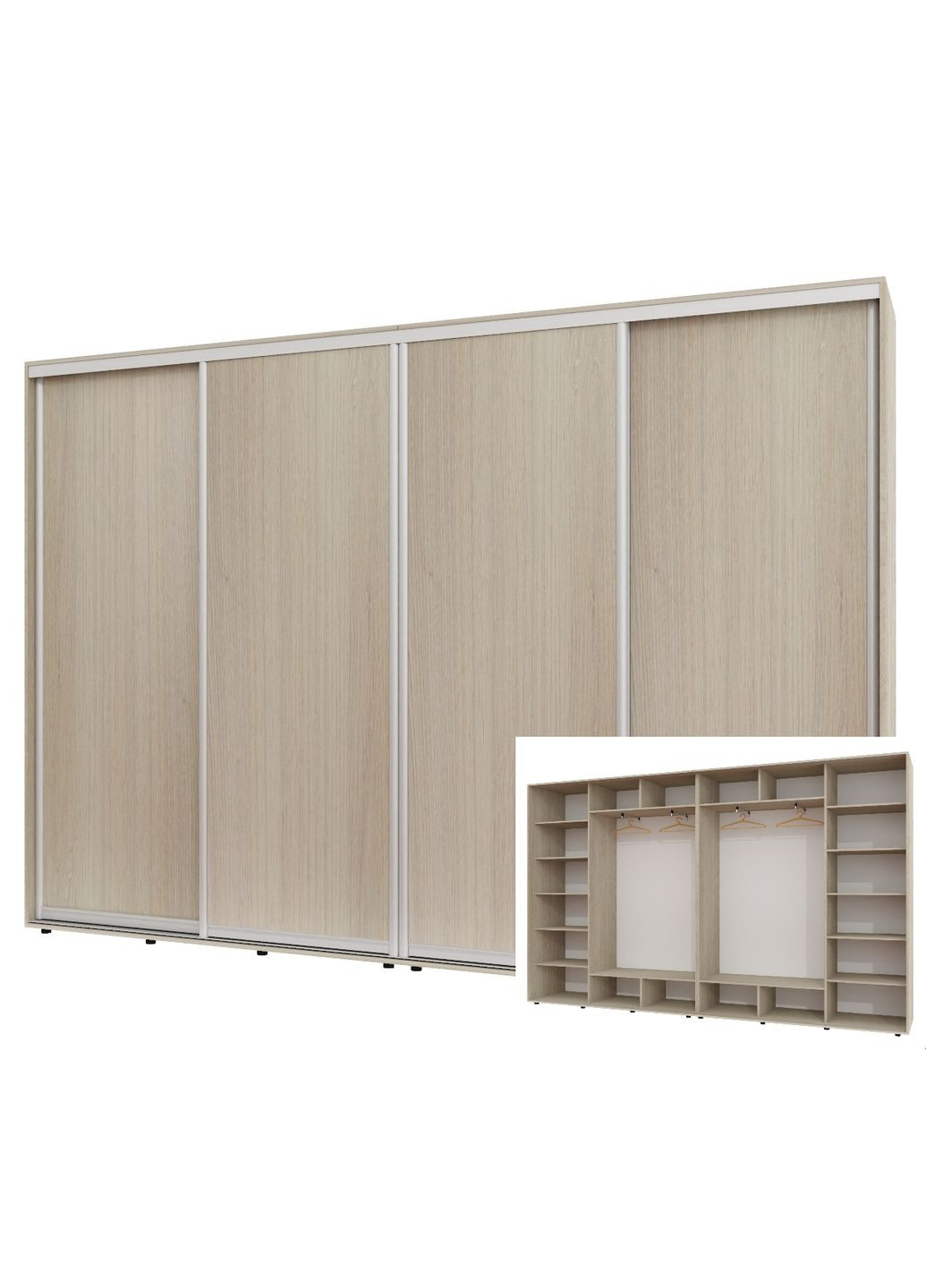 Шкаф-купе четырехдверный 330*45*240 см Дуб Шамони светлый 4 двери ДСП ШК-02 Алекса (360477448)