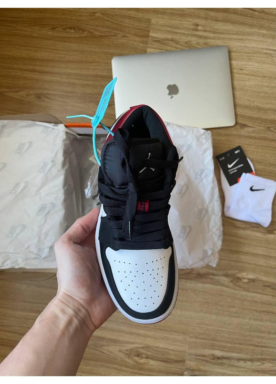 Чорні Осінні кросівки чоловічі nike air jordan retro 1 low white black red найк аір джордан No Brand