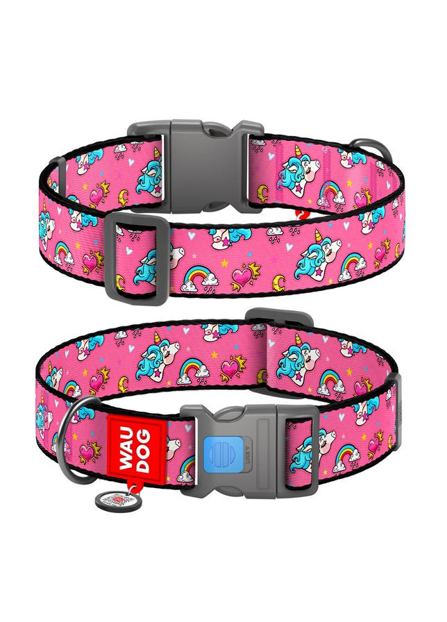 Ошейник Nylon c QR паспортом, рисунок "Единороги", пластиковый фастекс, XXL, Ш 35 мм, Дл 46-70 см WAUDOG (279563925)