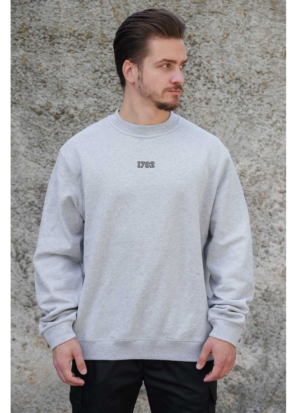 Серый мужской утепленный оверсайз свитшот на флисе с принтом dollar Without однотонный без декора (361267570)