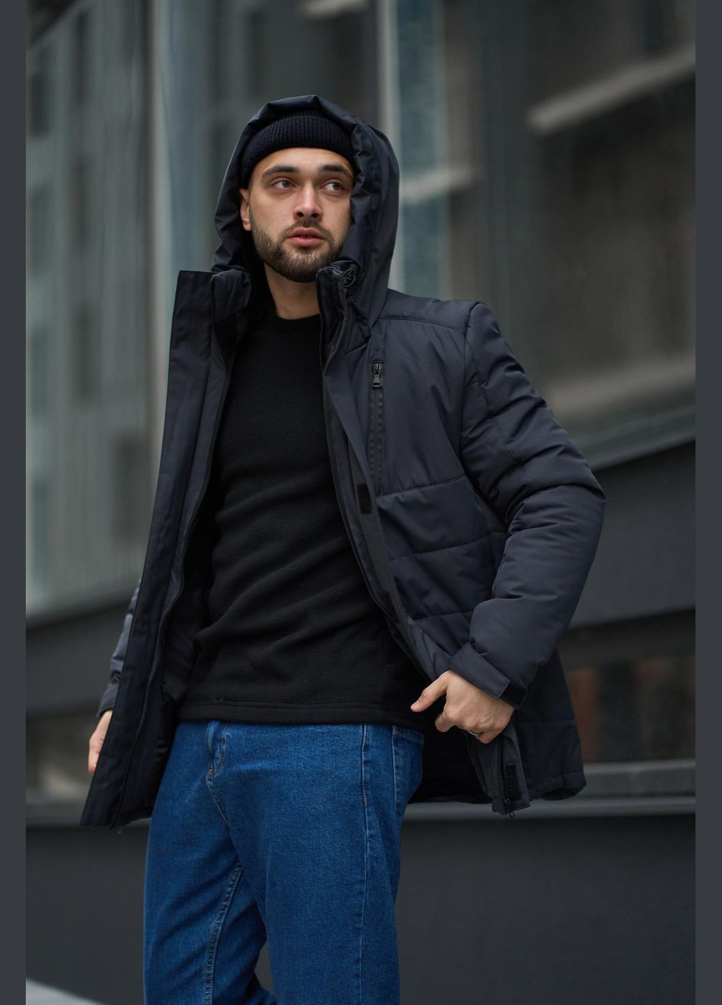 Темно-сіра зимня куртка зимова плащівка з водовідштовхувальним просоченням No Brand