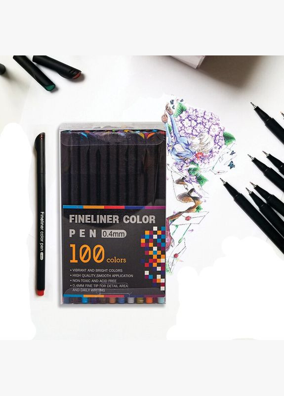 Набір кольорових лінерів 100 кольорів професійний набір для скетчів Worison (322650395)