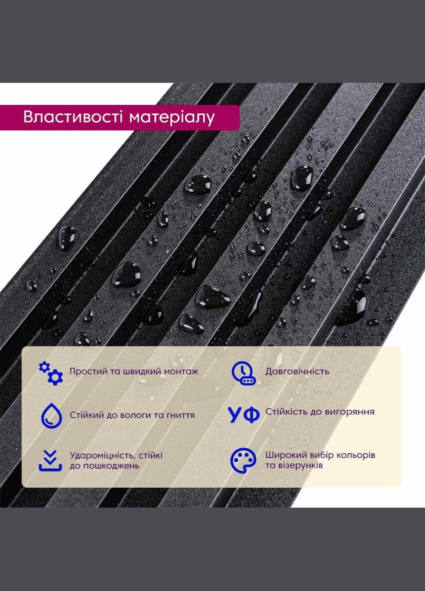 Декоративна стінова рейка антрацит 3000*160*23мм (D) SW-00001532 Sticker Wall (300242276)