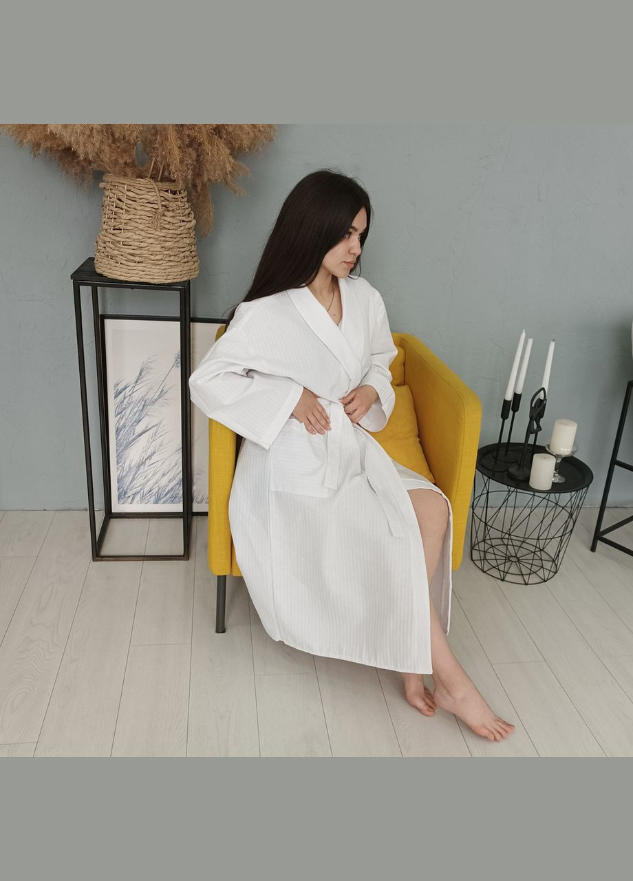 Вафельный халат Кимоно размер (50-52) L 100% хлопок белый (LS-0402) Luxyart (302673677)