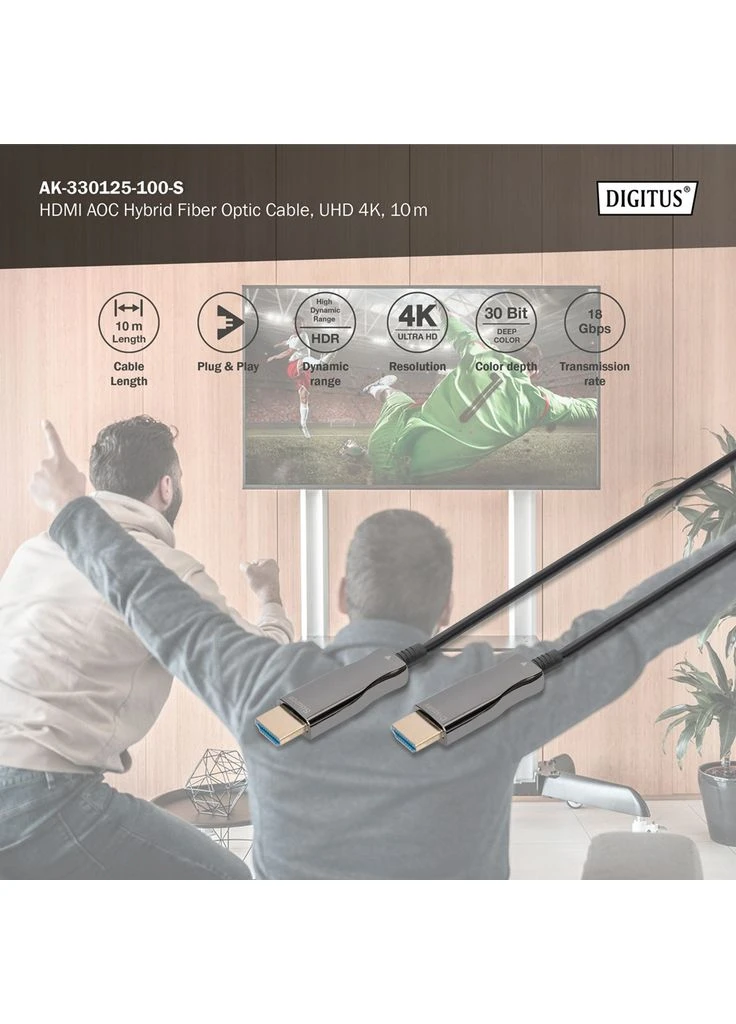 Гибридный оптоволоконный Кабель HDMI 2.0 4K AOC 10m Black Digitus (386436342)