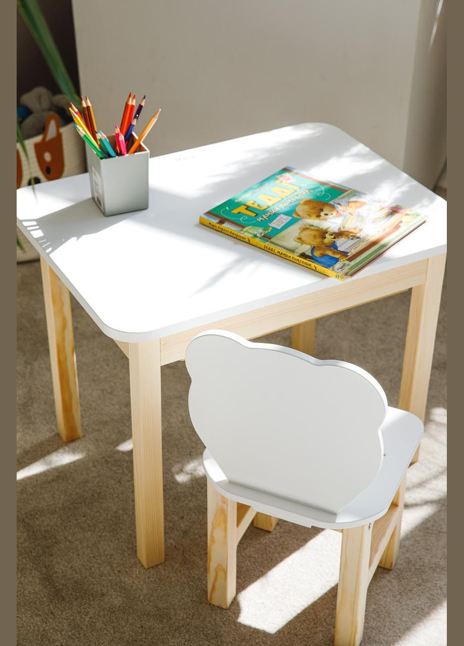 Дитячий прямокутний стіл і стільчик ведмедик. Столик для ігор, уроків, їжі. No Brand (323223358)