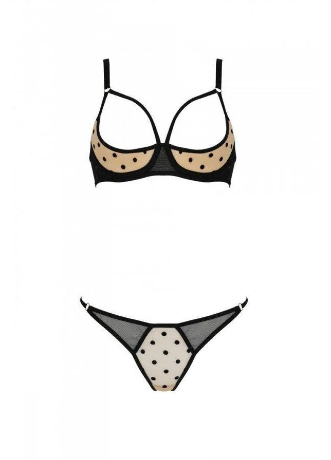 Бежевий демісезонний комплект marina set with open bra beige xxl/xxxl - Passion