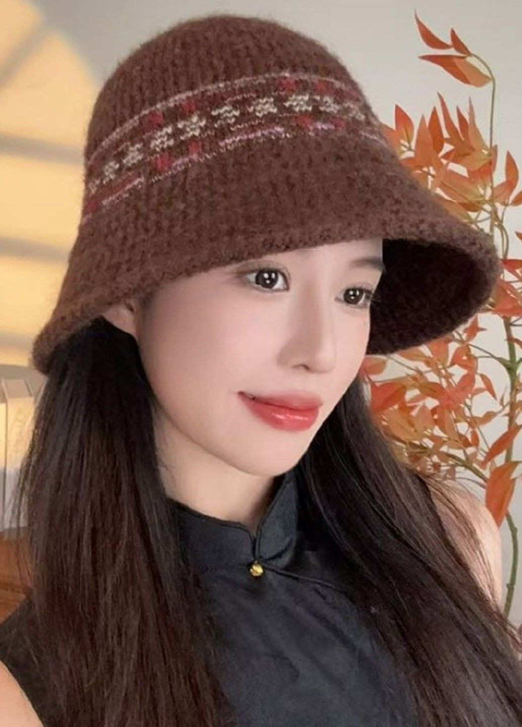 Вязаная Зимняя Шапка Теплая Панама Шерстяная Шляпа для Женщин в Ретро Стили с Орнаментом 55-59 см No Brand в'язана шапка панама (365301162)