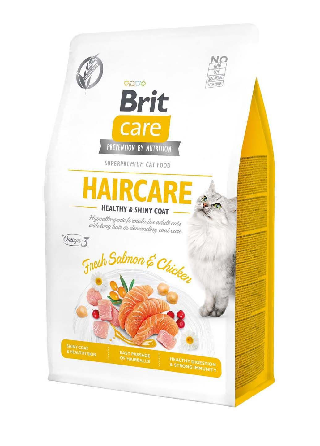 Сухий корм для котів вимагають догляду за шкірою та вовною Cat GF Haircare Healthy & Shiny Coat з лососем та куркою 0.4 кг Brit Care (286472561)