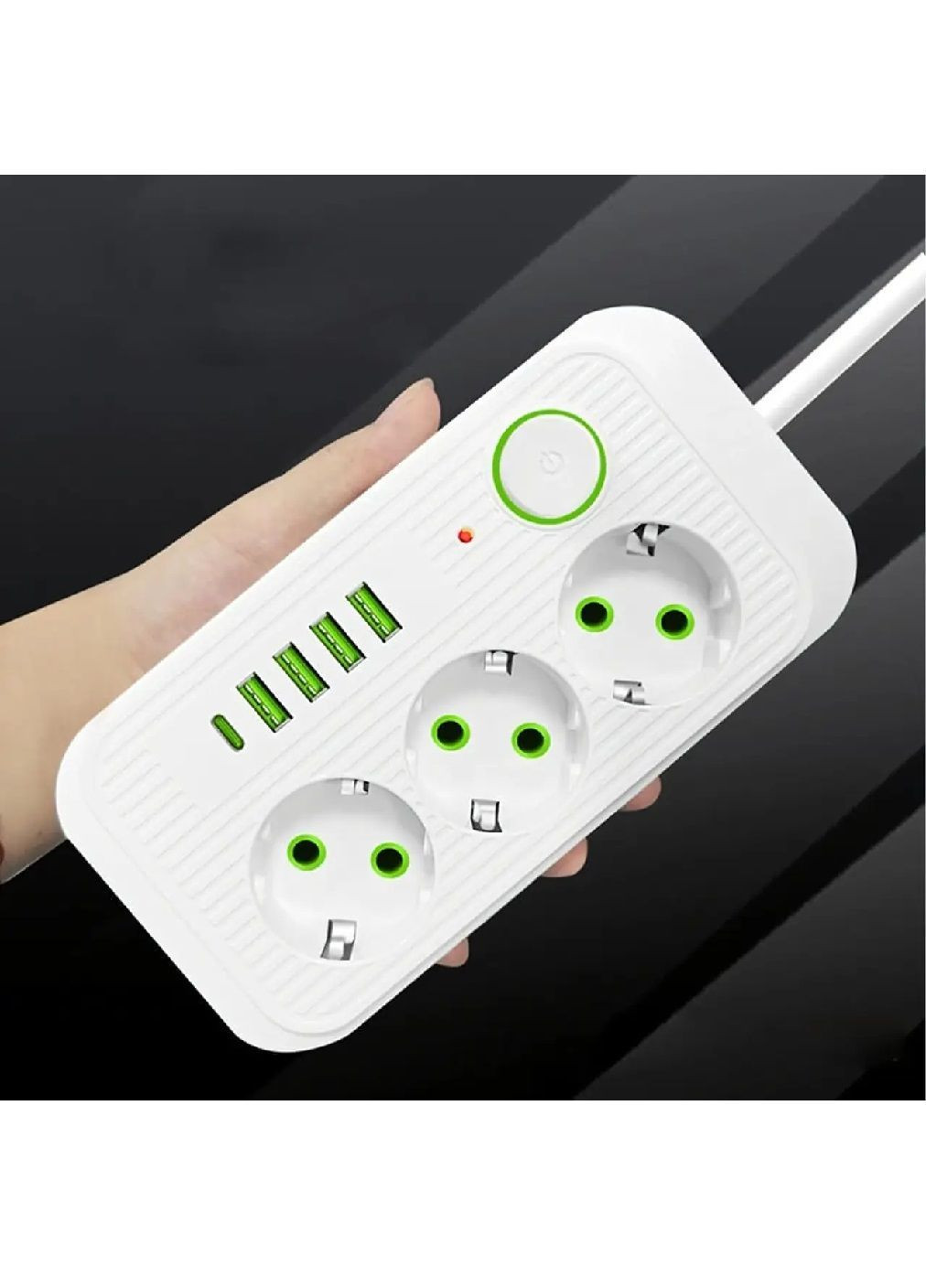 Сетевой удлинитель на 3 розетки с выключателем USB портами 5 штук 2 м (481565-Prob) Белый Unbranded (363009583)