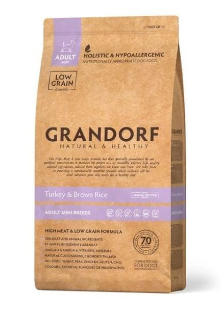 Сухой корм для взрослых собак мелких пород TURKEY ADULT мини с индейкой от 1 года, 1 кг Grandorf (306442449)