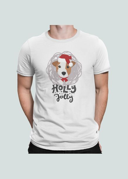 Біла чоловіча новорічна футболка з принтом джек рассел новорічний Stedman