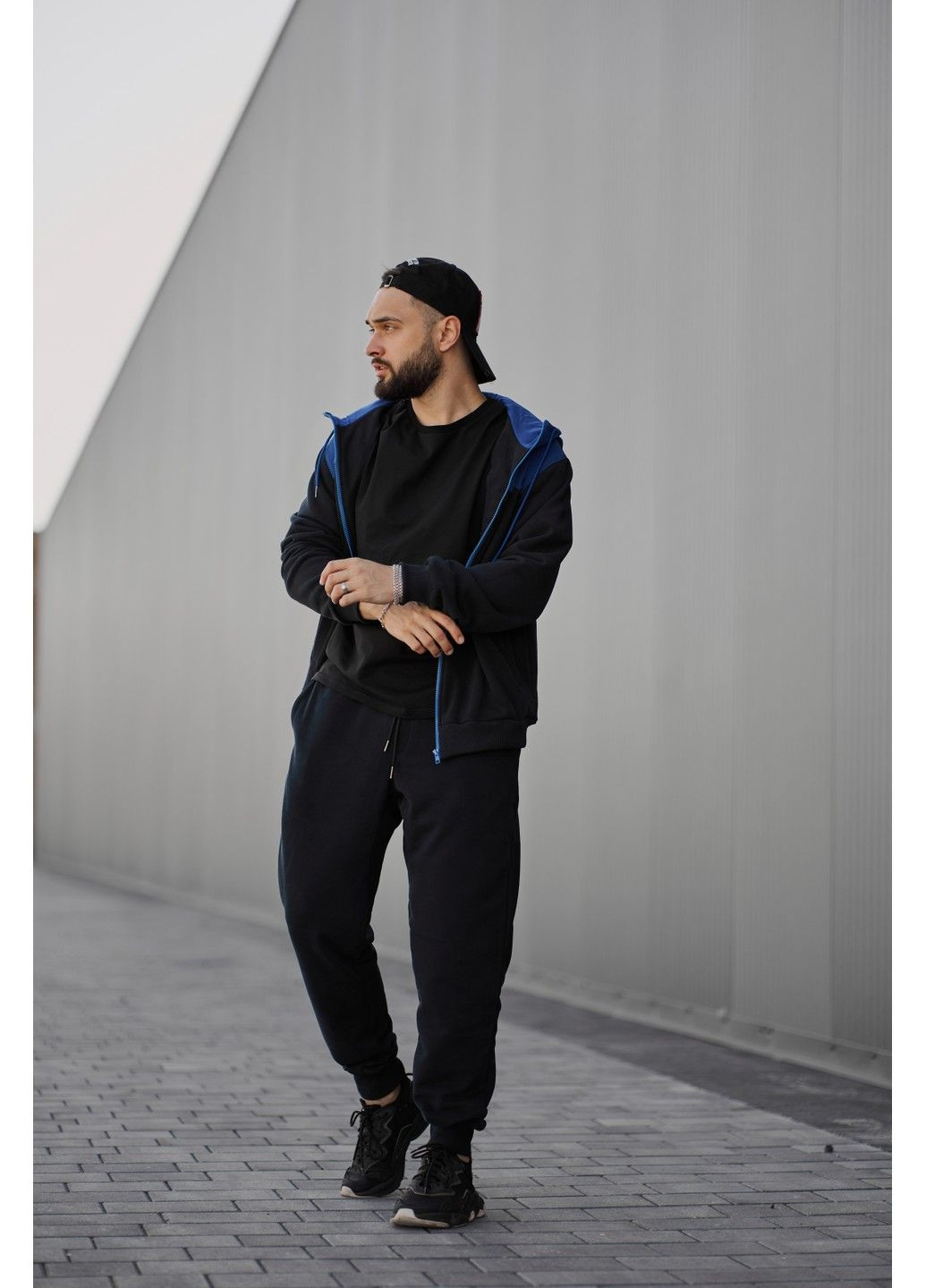 Спортивный костюм мужской ТРОЙКА весна осень HW CLUB с кофтой на замке синий + футболка черная Handy Wear (293510735)