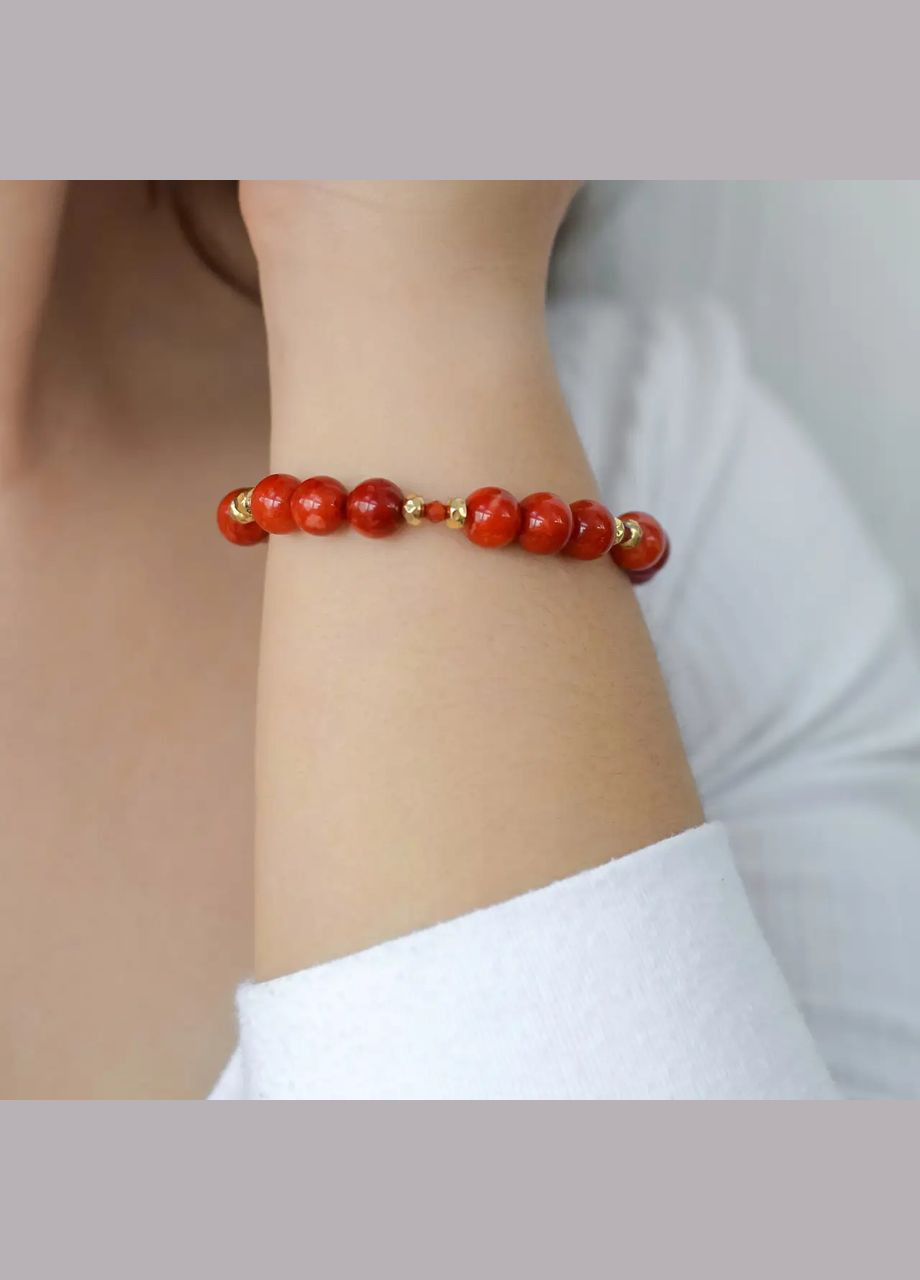 Браслет Кварц (под Коралл), Гематит, Циркон фур-ра гип-ный сплав цвет золото d-8х3мм+- L-18-23см No Brand браслет (301910841)