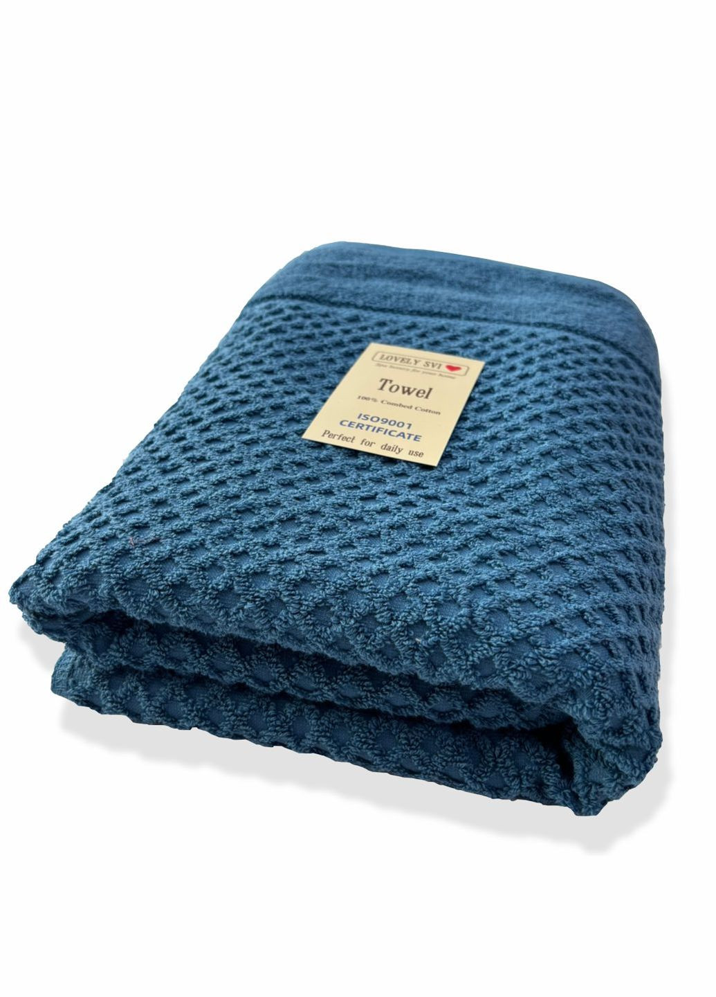 Рушник банний бавовна жаккардове для ванної, готелів, в подарунковому пакеті - 70 х 140 см Diamond Grid Синій Lovely Svi клітинка сірий