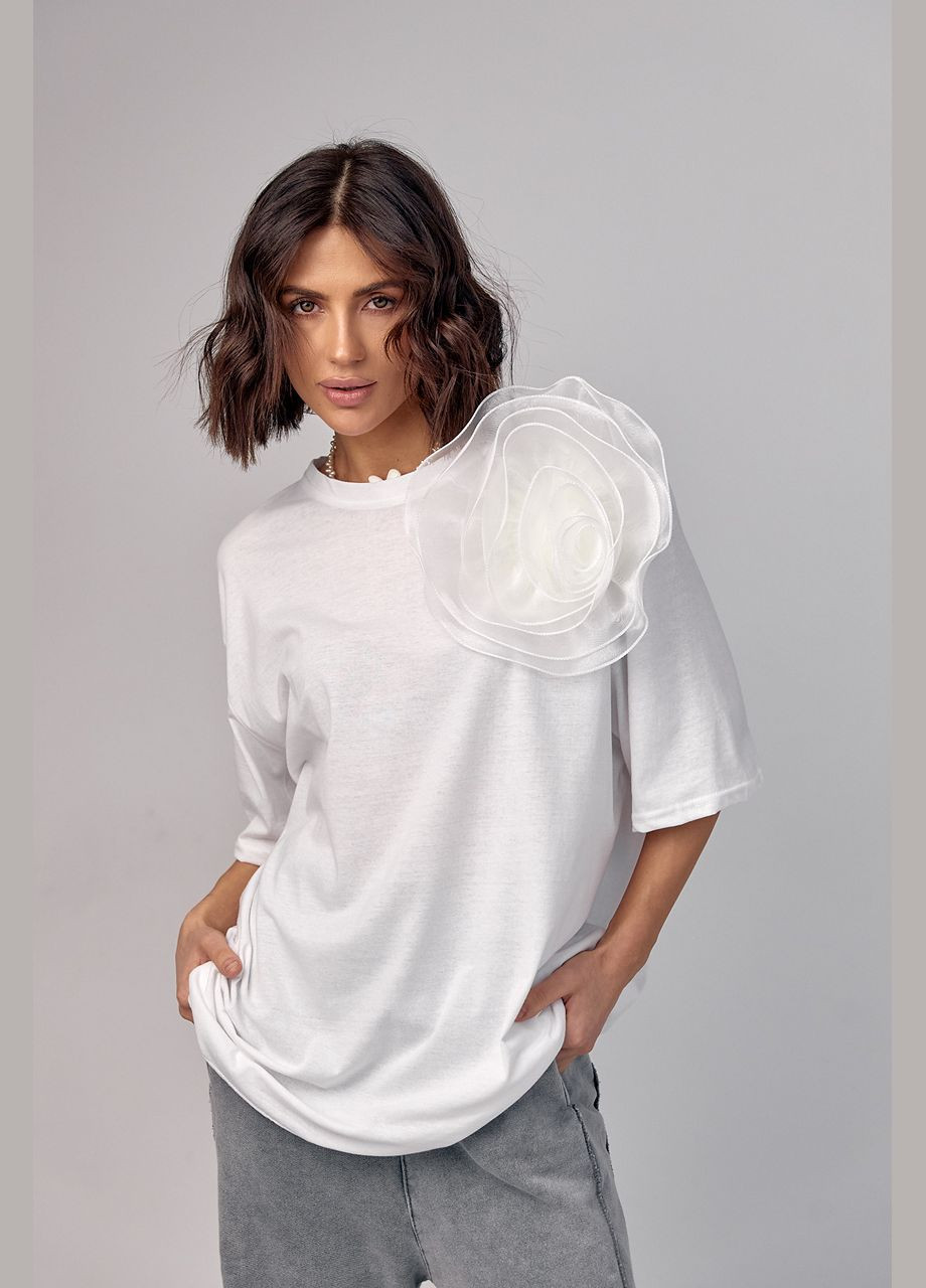 Подовжена футболка oversize з об'ємною квіткою Liton - (296988239)