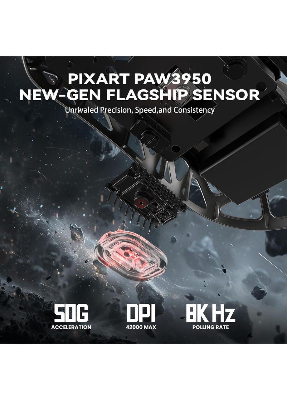 Геймерская беспроводная мышь из магния R2 Grey, PixArt PAW3950, 8K, 42000DPI ATTACK SHARK (370202769)