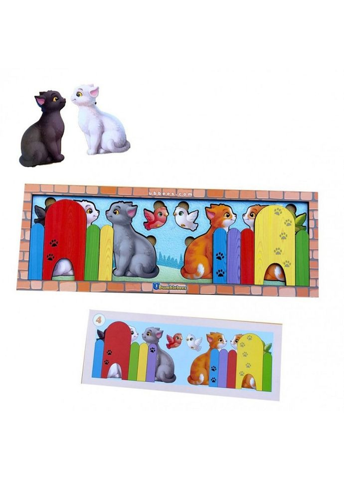 Дерев'яна гра з картками "Котики за парканом" (ПСФ150) PSF150, 51 деталь і 14 карток Ubumblebees (316272393)
