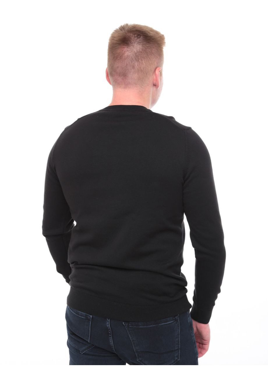 Черный зимний свитер мужской черный тонкий однотонный джемпер MarcoStar Приталена