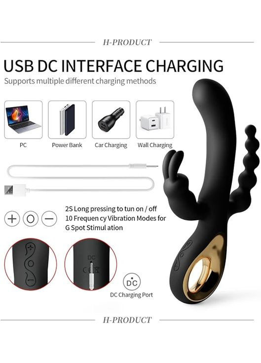 Rabbit кліторальний стимулятор точки G, 10 режимів вібрації, вагінальний масажер, вібруючі секс-іграшка 3 в 1 для жінок No Brand (305576895)