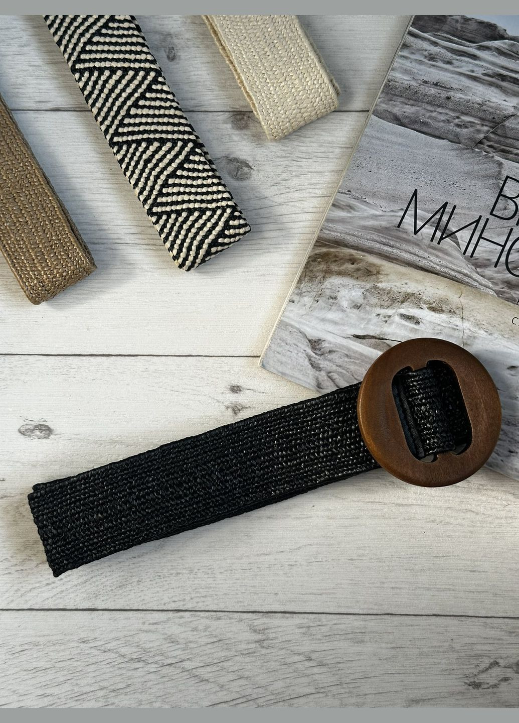 Жіночий літній плетений ремінь солом'яний 95см Чорний (9747) No Brand (335806992)