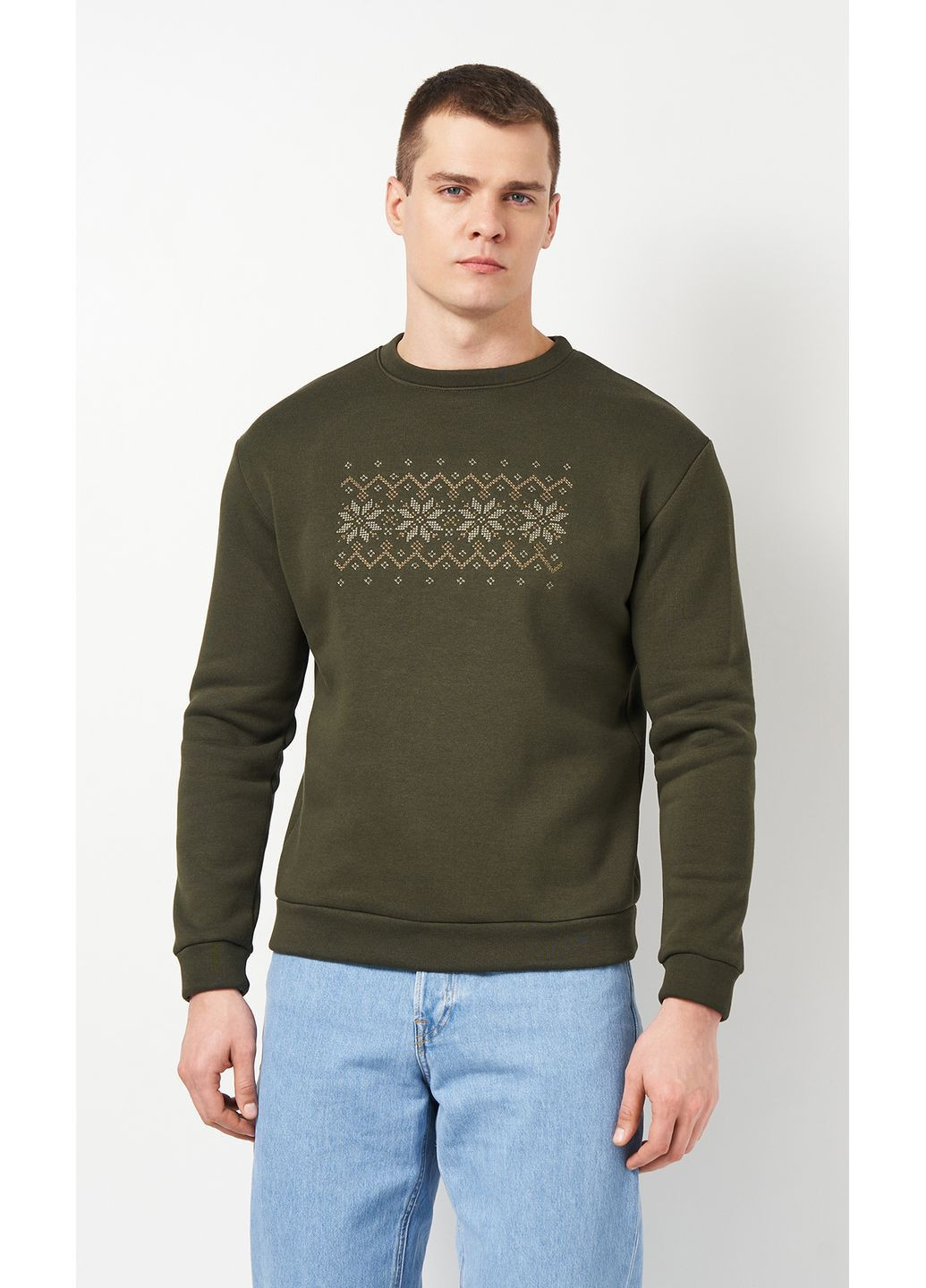 Хаки мужской свитшот с вышивкой vishivano4ka 0017 геометрический вышивка (369003718)