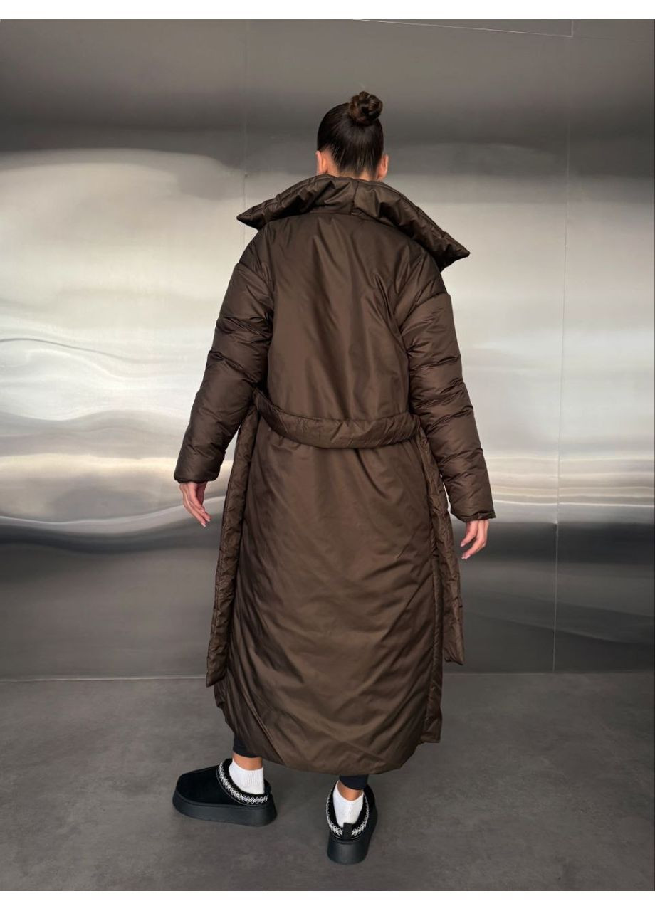 Коричнева зимня подовжена куртка-ковдра, колір коричневий Fashion