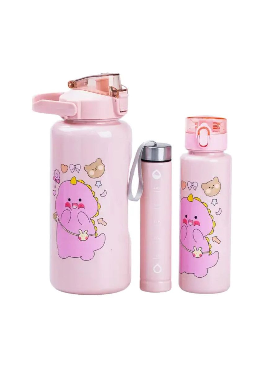Набор многоразовых бутылок 3 в 1 Дракоша 0.3л 0.7л 2л розовый HPZSB120013P (A-032316) Happy Life (355889941)