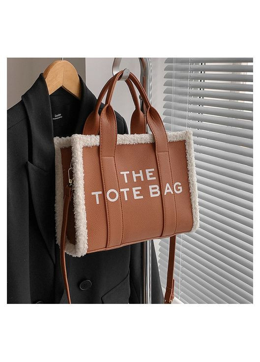 Женская меховая сумка 8896 кросс-боди с двумя ручками коричневая No Brand (366872011)