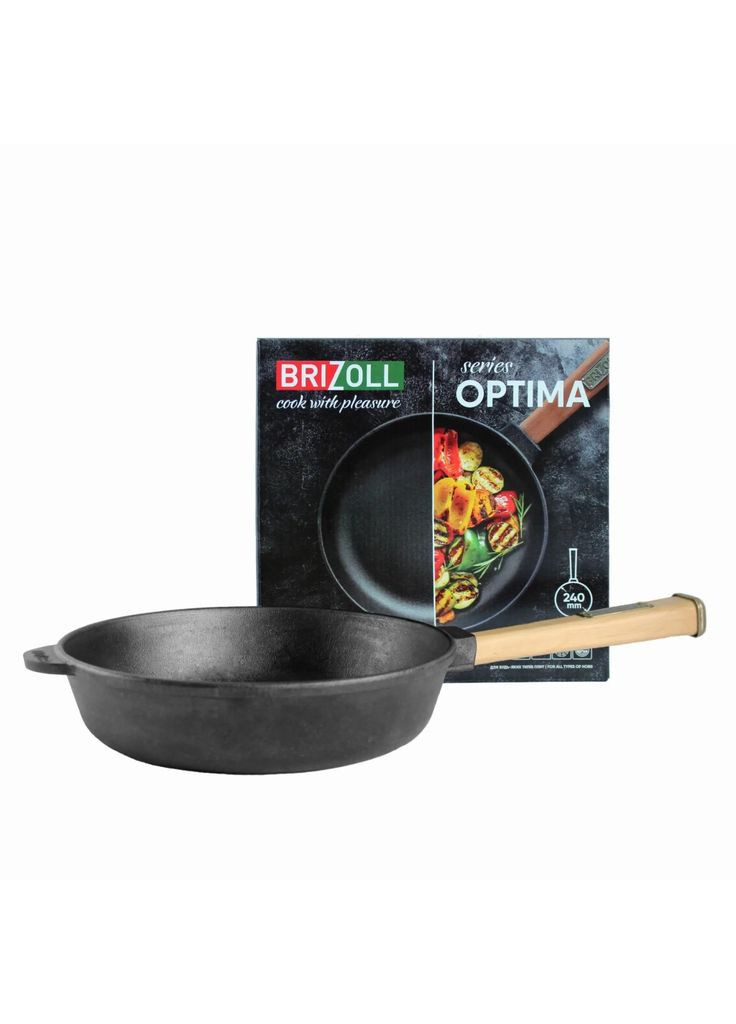 Сковорода Optima чугунная с ручкой 240х60 мм (m451450) Brizoll Optima чавунна з ручкою 240х60 мм (366566246)